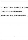 FLORIDA CIVIC LITERACY TEST QUESTIONS AND CORRECT ANSWERS 2023/202 GRADED A+.