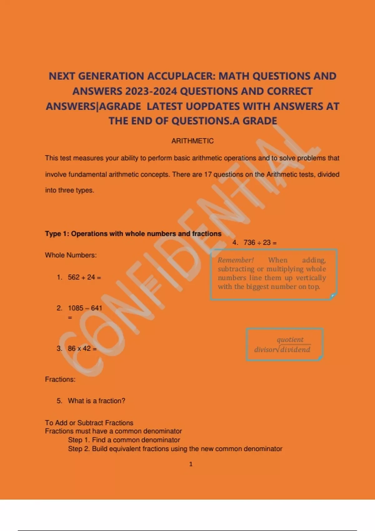 Next Generation Accuplacer: Math Questions And Answers Questions And ...