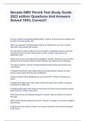 Nevada DMV Permit Test Study Guide 2023 edition Questions And Answers Solved 100&percnt; Correct&excl;&excl;