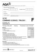 AQA GCSE COMBINED SCIENCE: TRILOGY Foundation Tier Physics Paper 1F QP 2023