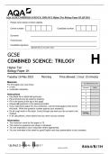 AQA GCSE COMBINED SCIENCE: TRILOGY 8464/B/1H Biology Paper 1H Mark scheme June 2023