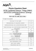 AQA Physics Equations Sheet GCSE Combined Science: Trilogy (8464) and GCSE Combined Science: Synergy (8465) FOR USE IN JUNE 2023 ONLY