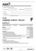 AQA GCSE COMBINED SCIENCE: TRILOGY Foundation Tier Biology Paper 1F QP 2023