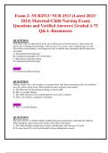 Exam 2: NUR2513/ NUR 2513 (Latest 2023/ 2024) Maternal-Child Nursing Exam|  Questions and Verified Answers| Graded A 75 Q&A -Rasmussen 