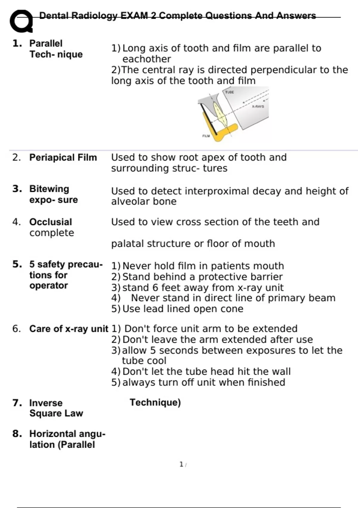 Dental Radiology EXAM 2 Complete Questions And Answers Dental