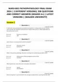 NURS 6501 PATHOPHYSIOLOGY FINAL EXAM 2024 &vert; 2 DIFFERENT VERSIONS&vert; 200 QUESTIONS AND CORRECT ANSWERS &lpar;GRADED A&plus;&rpar; &vert; LATEST VERSIONS &vert; &lpar;WALDEN UNIVERSITY&rpar;