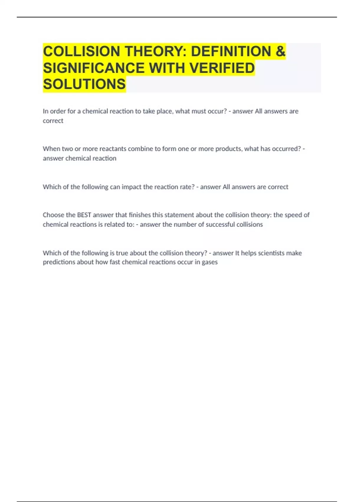 COLLISION THEORY DEFINITION & SIGNIFICANCE WITH VERIFIED SOLUTIONS