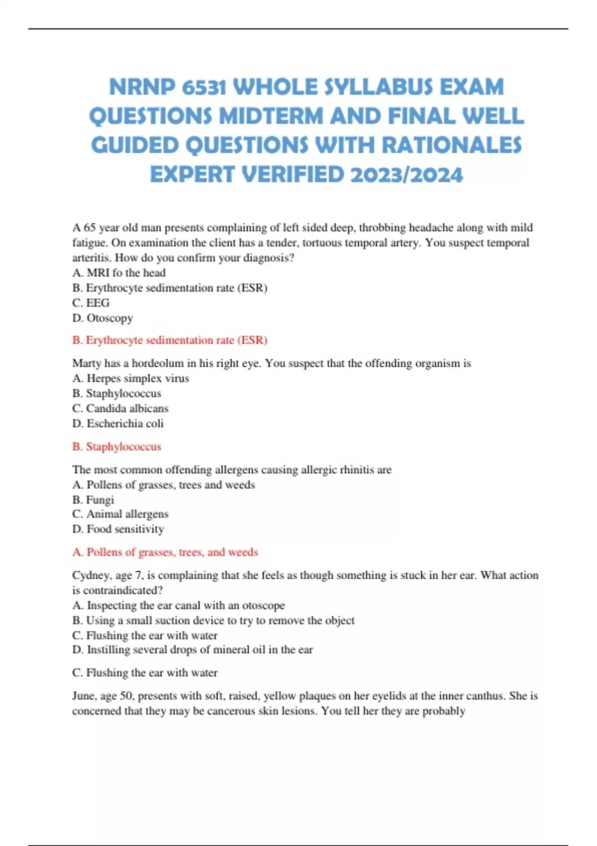 Nrnp 6531 Whole Syllabus Exam Questions Midterm And Final Well Guided