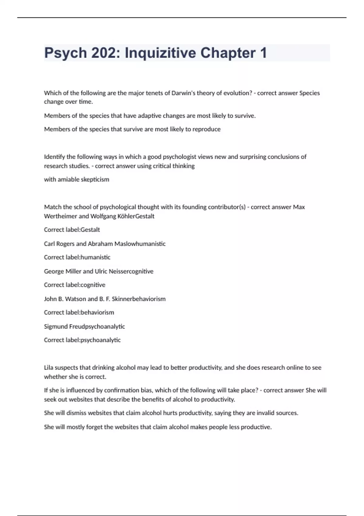 Psych 202 Inquizitive Chapter 1 Question and answers 100% correct 2023/ ...