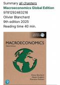 Summary Macroeconomics&colon; Macroeconomics Global Edition 9th 2025  - Olivier Blanchard  &sol; 9781292463216 &sol;