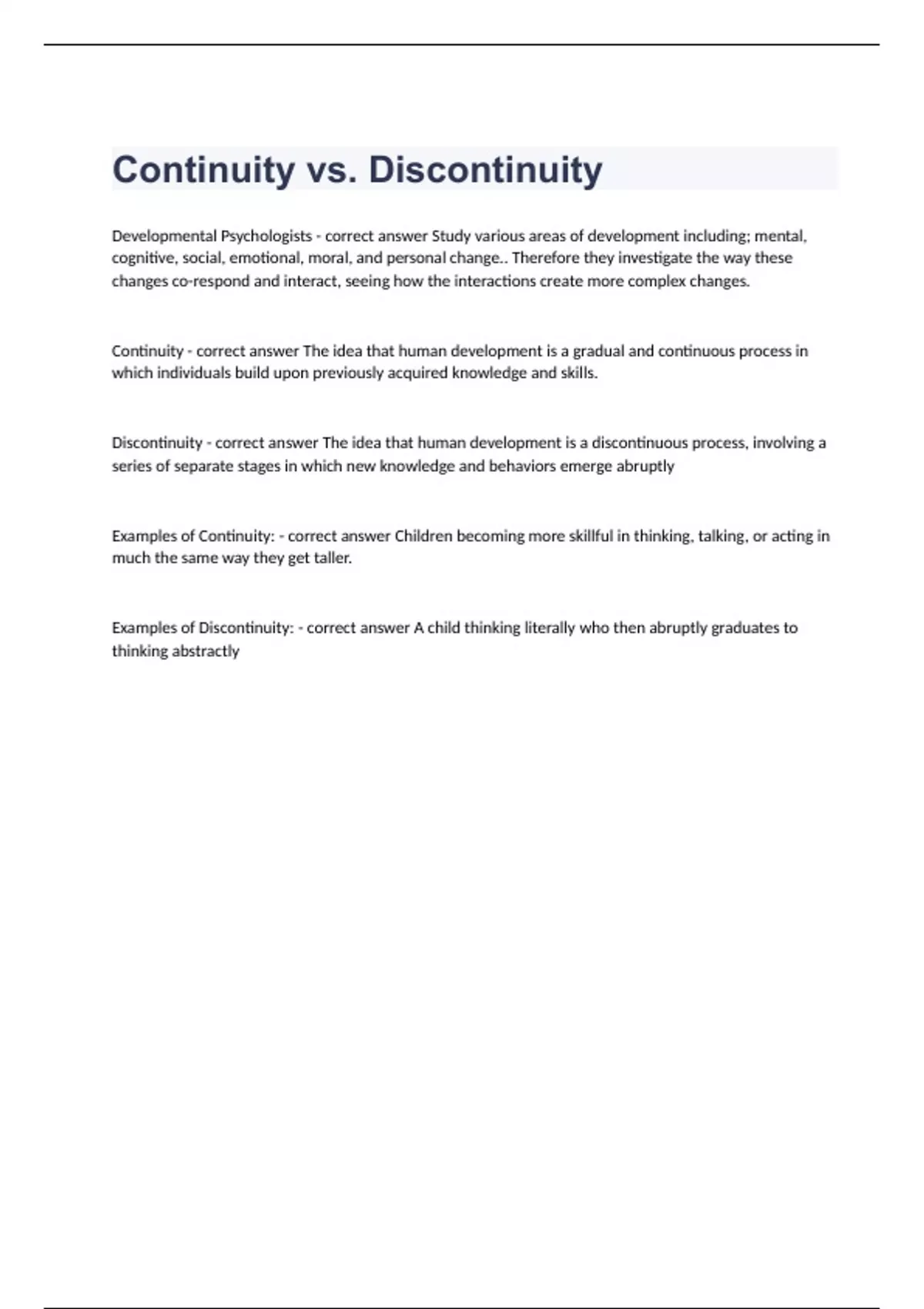 Continuity vs. Discontinuity Question and answers correctly solved 2023