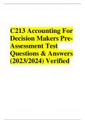 C213 Accounting For Decision Makers Pre- Assessment Test Questions & Answers &lpar;2023&sol;2024&rpar; Verified