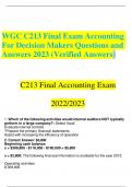 WGC C213 Final Exam Accounting For Decision Makers Questions and Answers 2023 (Verified Answers)