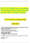 WGC C213 Final Exam Accounting For Decision Makers Questions and Answers 2023 &lpar;Verified Answers&rpar;