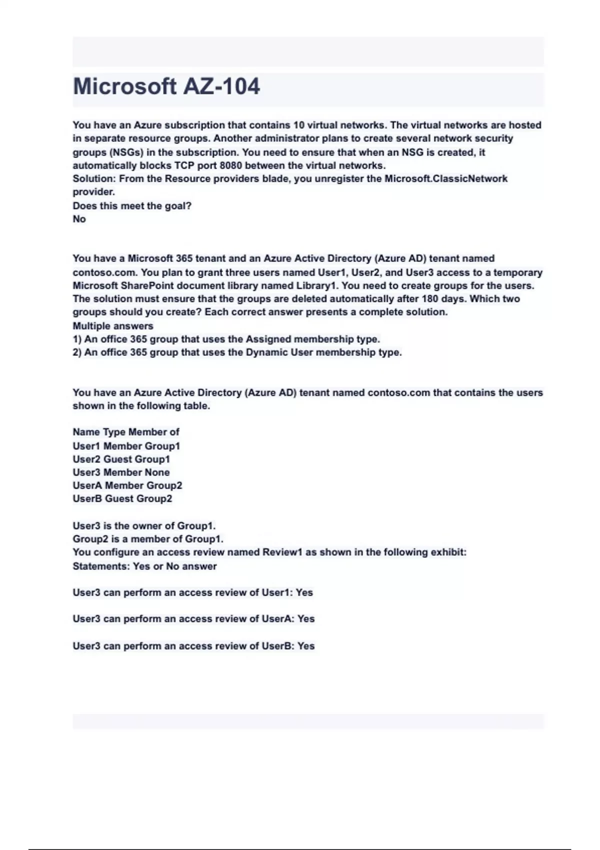 AZ-104 RENEWAL EXAMS/ACTUAL TESTS QUESTIONS WITH CORRECT ANSWERS LATEST ...