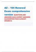 AZ – 104 Renewal Exam comprehensive version QUESTIONS AND ANSWERS EACH EXPERT ANSWERS GUARANTEED PASS ALREADY GRADED A