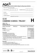 AQA GCSE COMBINED SCIENCE: TRILOGY Higher Tier Biology Paper 2H QP 2023 