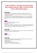 Labor & Delivery Practice Exam Questions and Verified Answers&vert; 100&percnt; Correct&vert; Grade A &lpar;New 2023&sol;2024 Update&rpar;   
