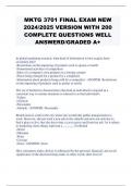 MKTG 3701 FINAL EXAM NEW 2024/2025 VERSION WITH 200 COMPLETE QUESTIONS WELL ANSWERD/GRADED A+ 