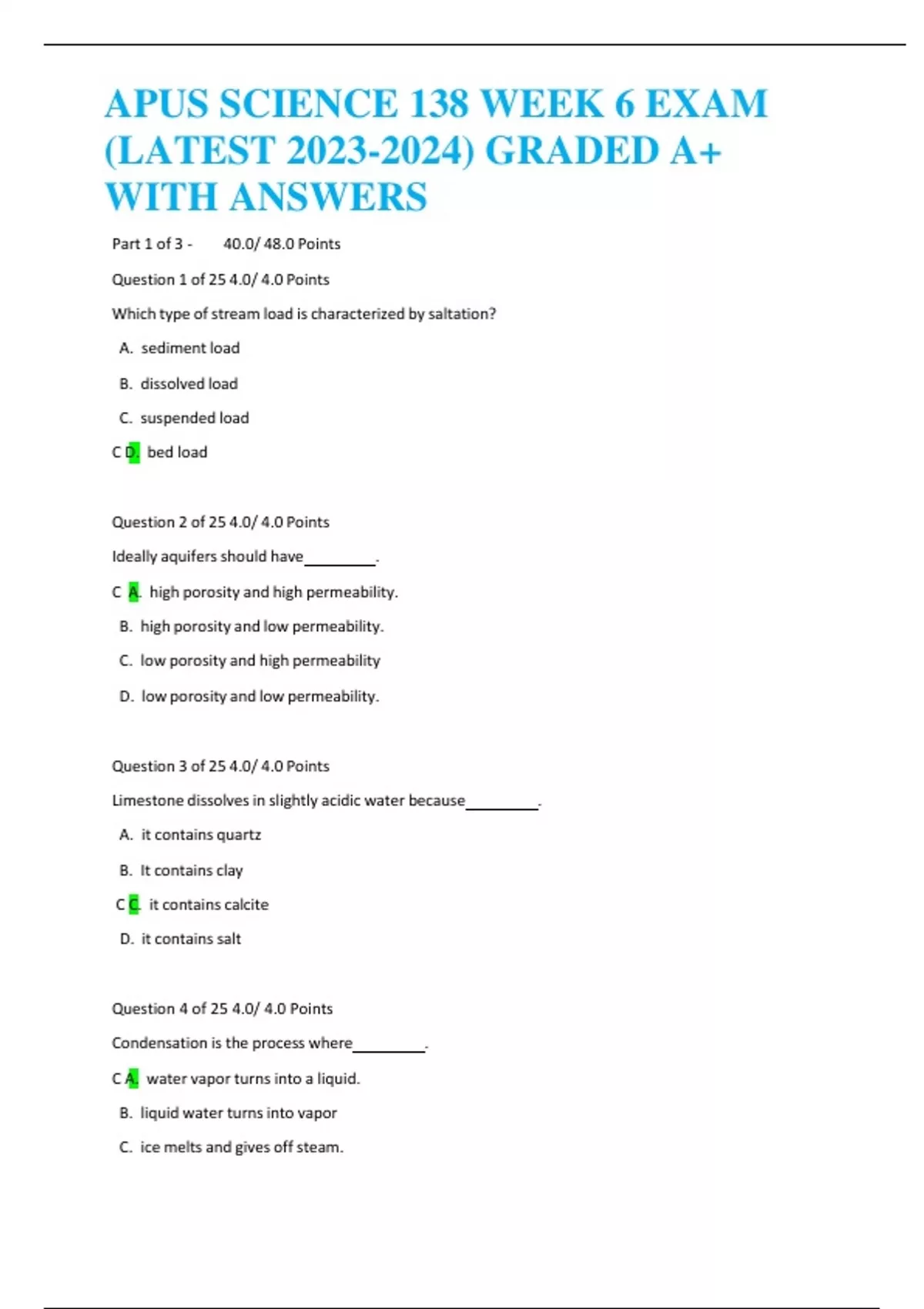 APUS SCIENCE 138 WEEK 6 EXAM (LATEST 2024) GRADED A+ WITH ANSWERS ...