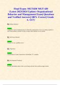 Final Exam: MGT420/ MGT 420  (Latest 2023/2024 Update) Organizational Behavior and Management Exam| Questions and Verified Answers| 100% Correct| Grade A- GCU