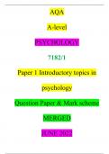 AQA A-level PSYCHOLOGY 7182&sol;1 Paper 1 Introductory topics in psychology Question Paper & Mark scheme MERGED
