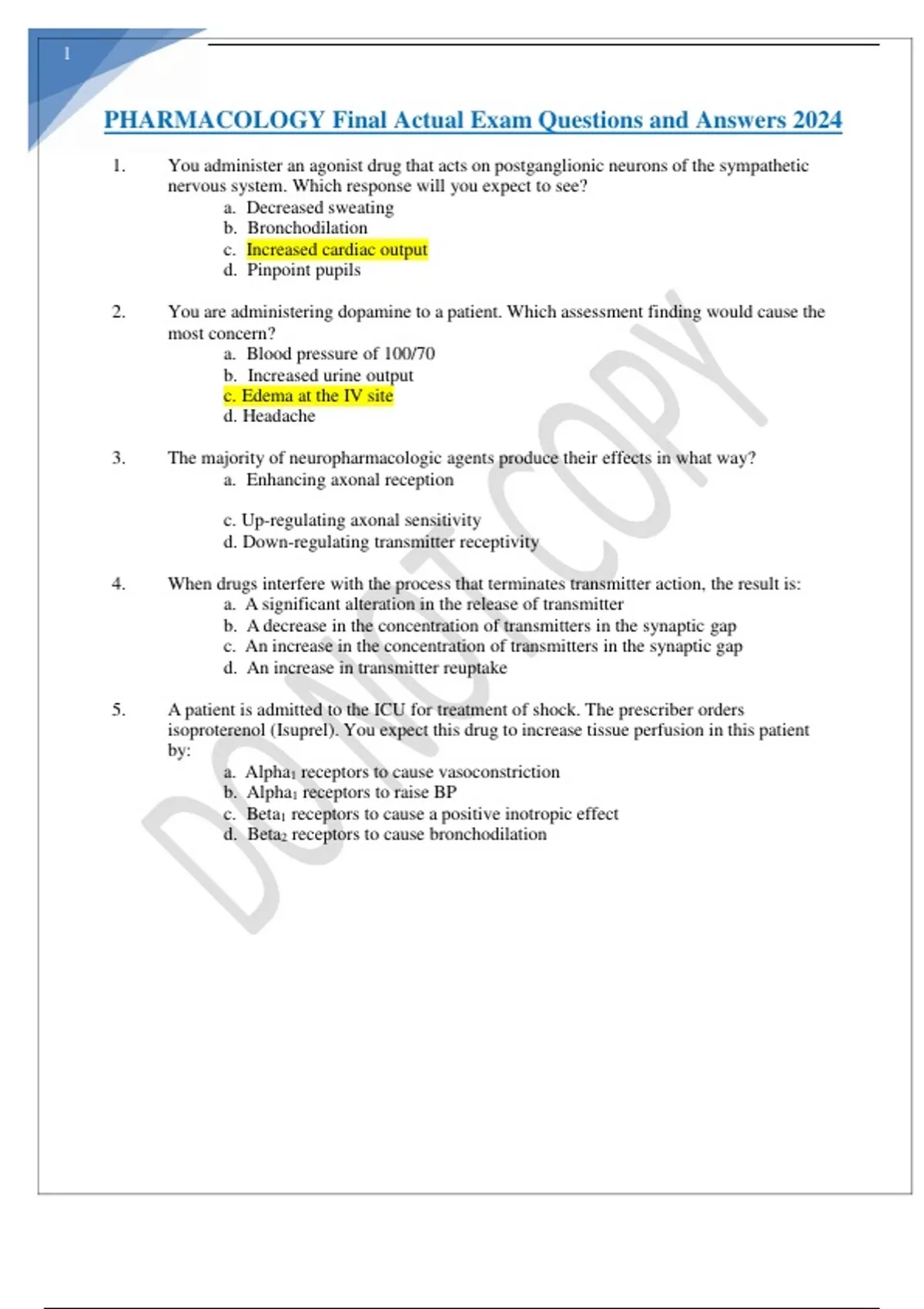 PHARMACOLOGY Final Actual Exam Questions and Answers 2024 ...