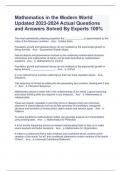 Mathematics in the Modern World Updated 2023-2024 Actual Questions and Answers Solved By Experts 100&percnt;