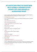 ATI NUTRITION PRACTICE QUESTIONS  WITH CORRECT ANSWERS LATEST  UPDATE 2023-2024 GRADED A&plus;  GUARANTEED PASS&excl;&excl;