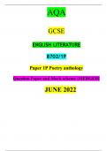 AQA GCSE ENGLISH LITERATURE 8702/1P Paper 1P	Poetry anthology  Question Paper and Mark scheme {MERGED} Guaranteed Success