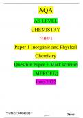 AQA AS LEVEL CHEMISTRY 7404/1 Paper 1 Inorganic and Physical Chemistry  Question Paper + Mark scheme {MERGED} Guaranteed Success