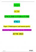 AQA GCSE ENGLISH LITERATURE  8702/2 Paper 2 Shakespeare and unseen poetry  Question Paper and Mark scheme {MERGED}