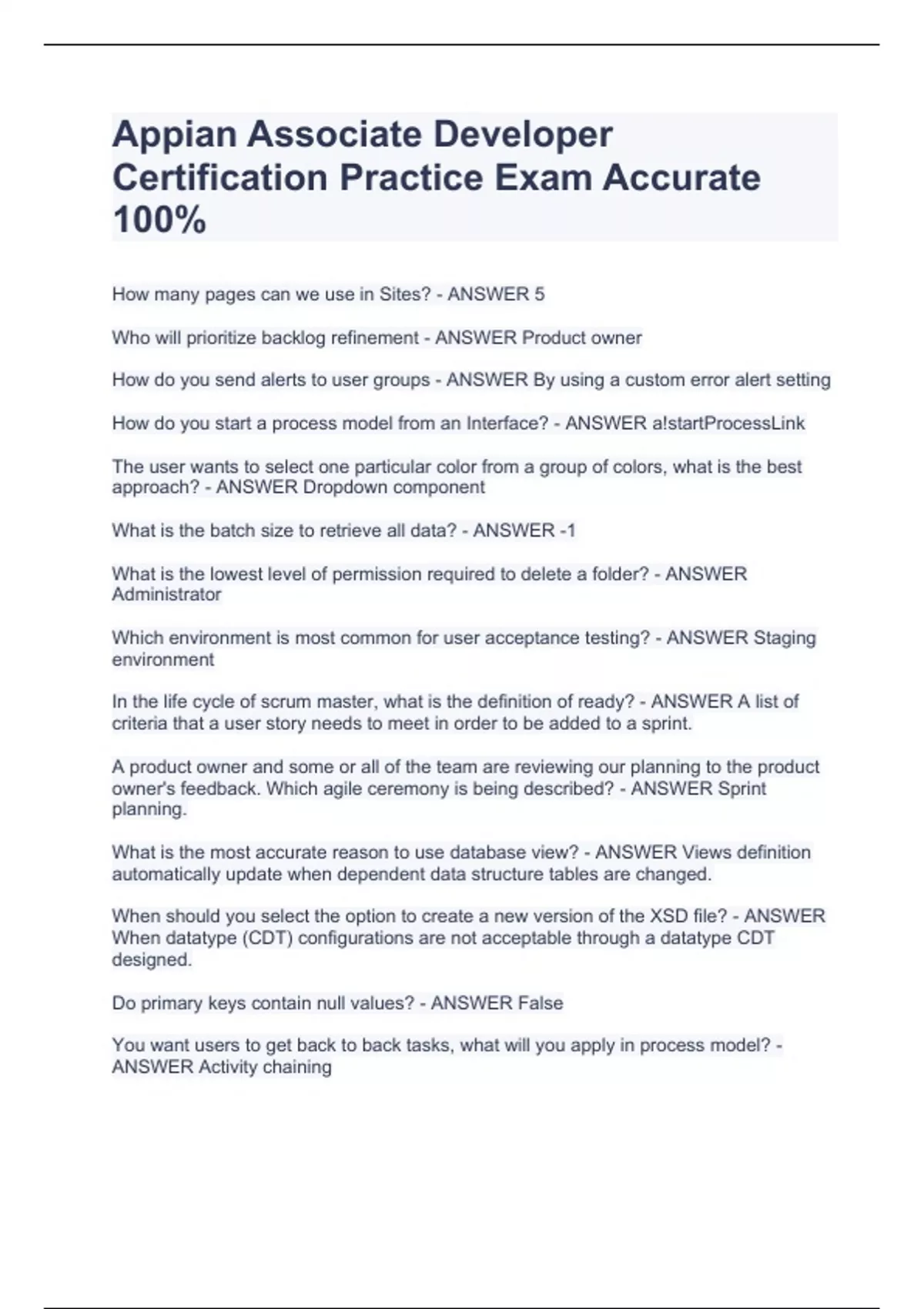 Appian Associate Developer Certification Practice Exam Accurate 100 Appian Analyst Stuvia US