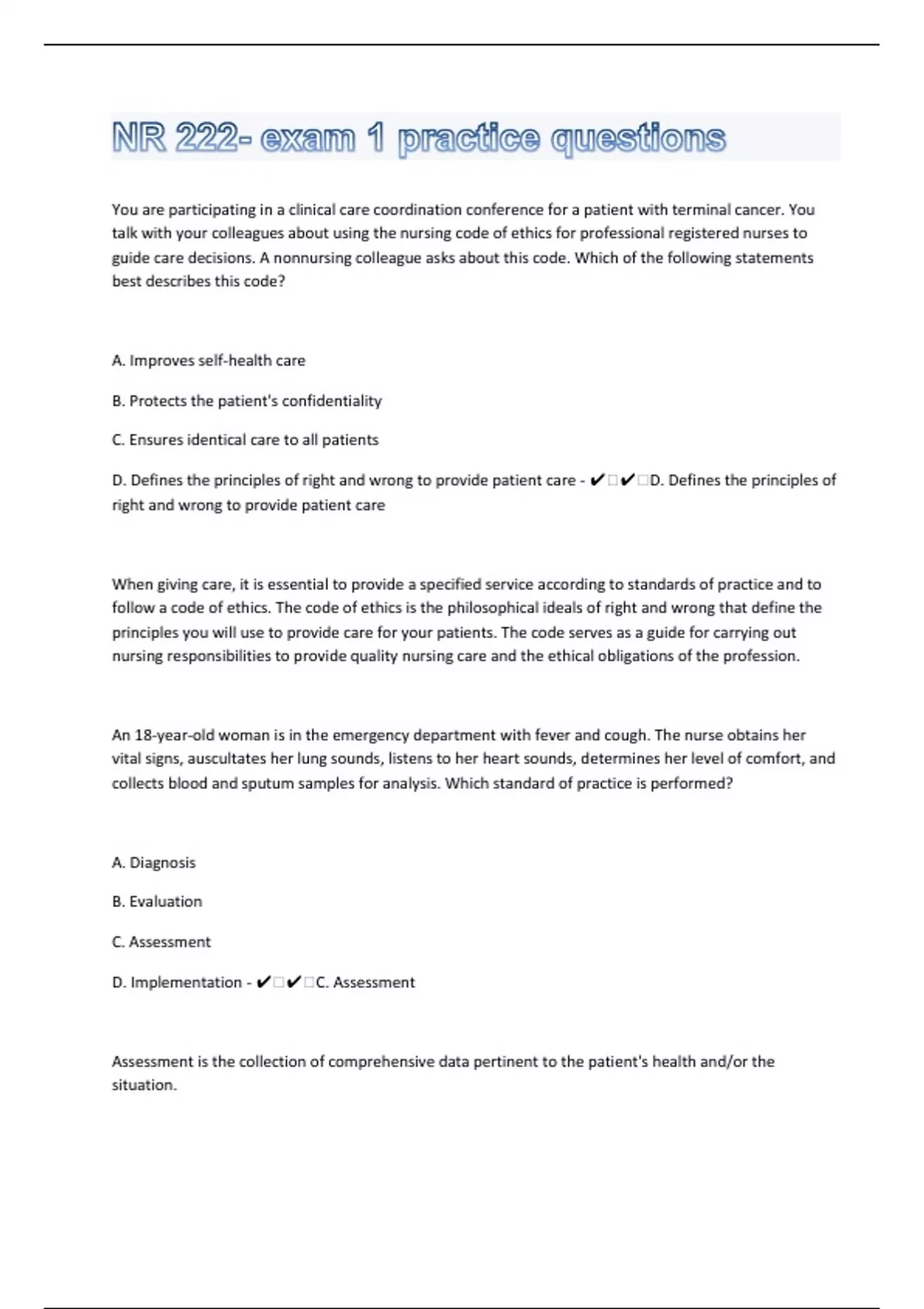 NR 222- exam 1|79 practice questions With Complete Solutions - NR222 ...