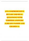 ATI COMPREHENSIVE RETAKE 2020 REAL QUESTIONS WITH VERIFIED ANSWERS ALREADY PASSED AND GRADED A+
