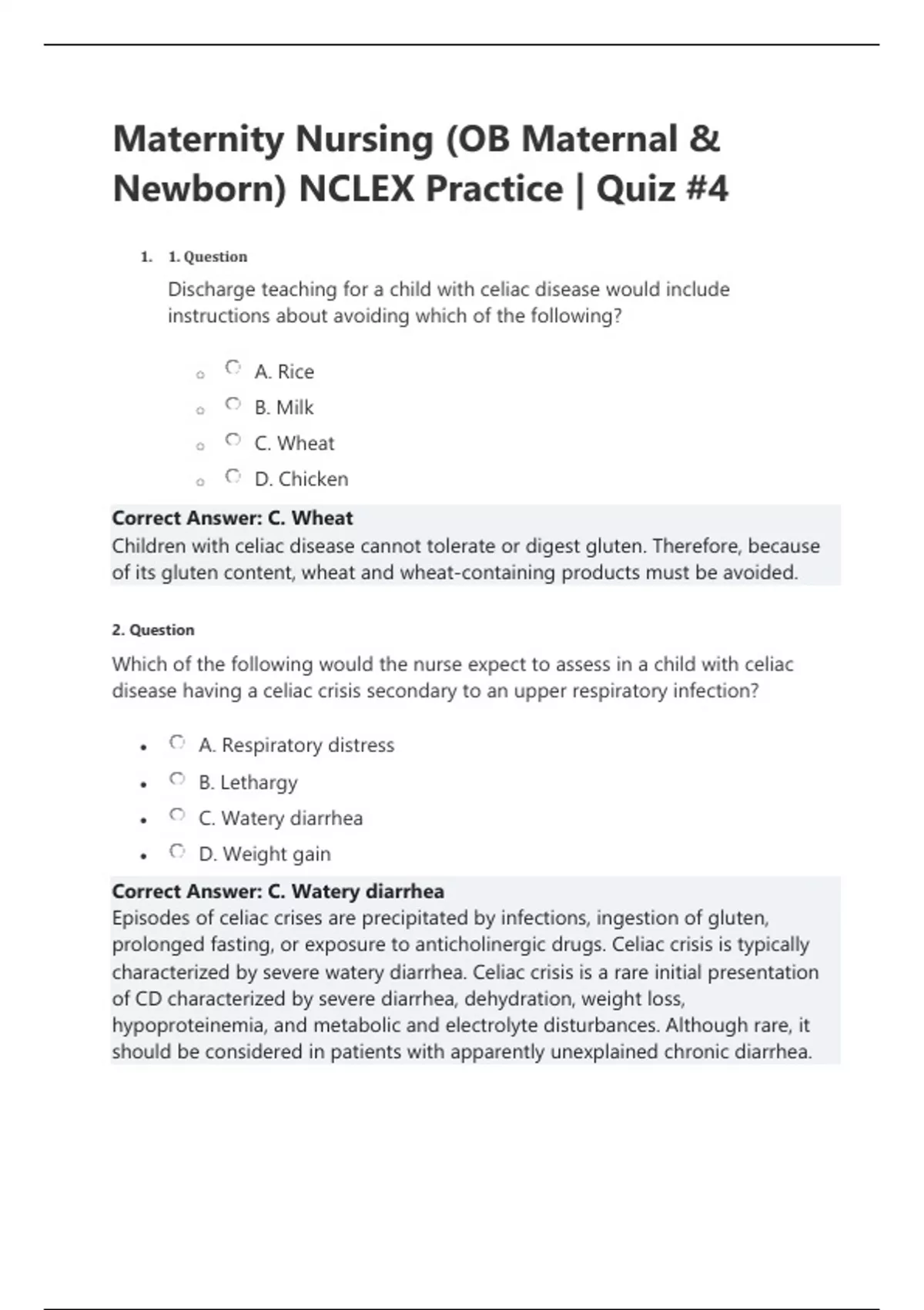 Maternity Nursing (OB Maternal & Newborn) NCLEX Practice Quiz 4