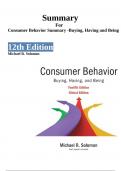Consumer Behavior Summary -Buying, Having and Being 12th Global Edition by Michael R. Solomon |2024|