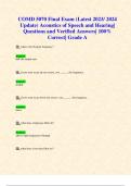 COMD 5070 Final Exam (Latest 2023/ 2024 Update) Acoustics of Speech and Hearing| Questions and Verified Answers| 100% Correct| Grade A