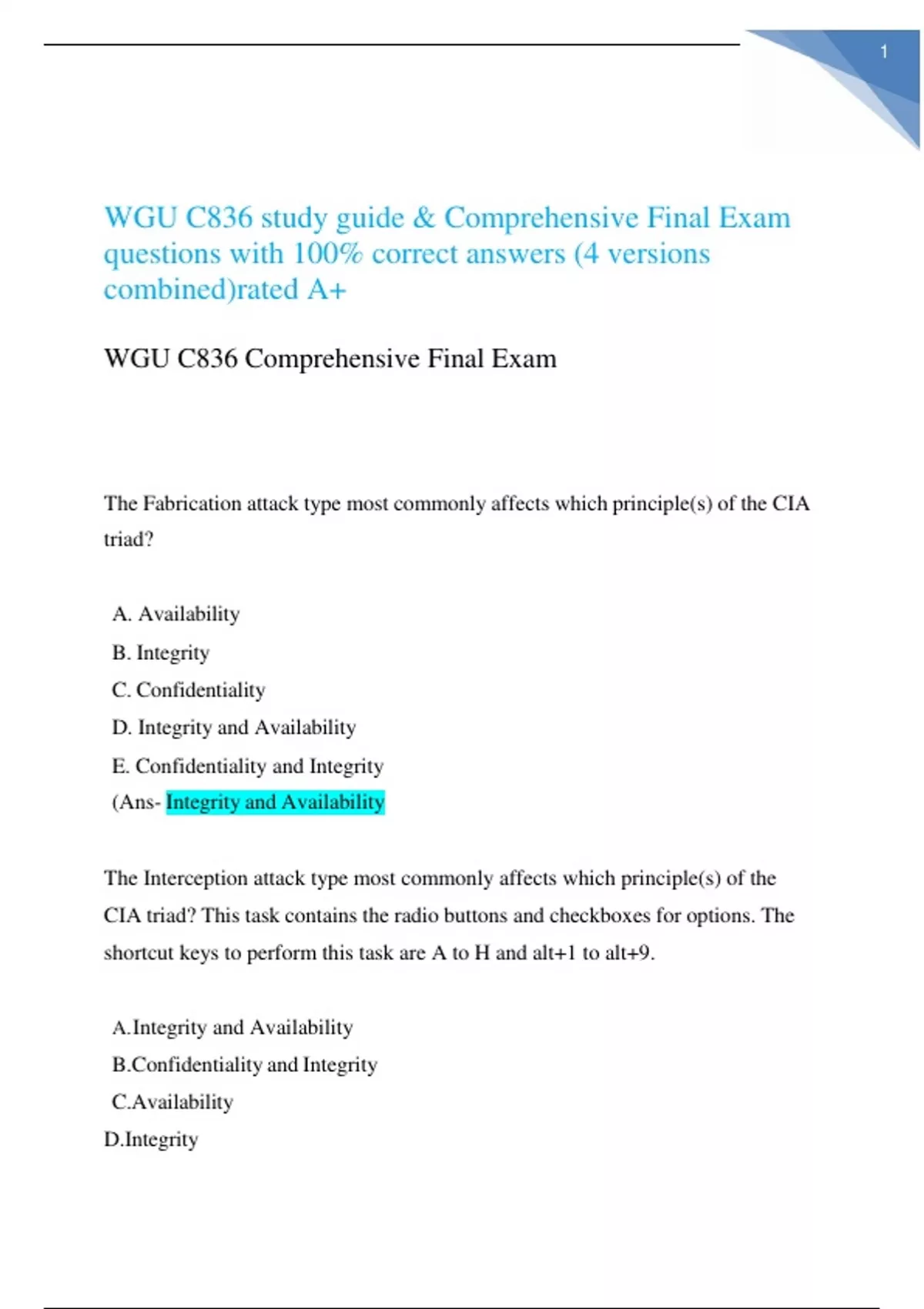 WGU C836 study guide & Comprehensive Final Exam questions with 100% ...