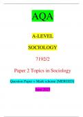 AQA A-LEVEL SOCIOLOGY 7192/2 Paper 2 Topics in Sociology Question Paper + Mark scheme [MERGED] June 2023