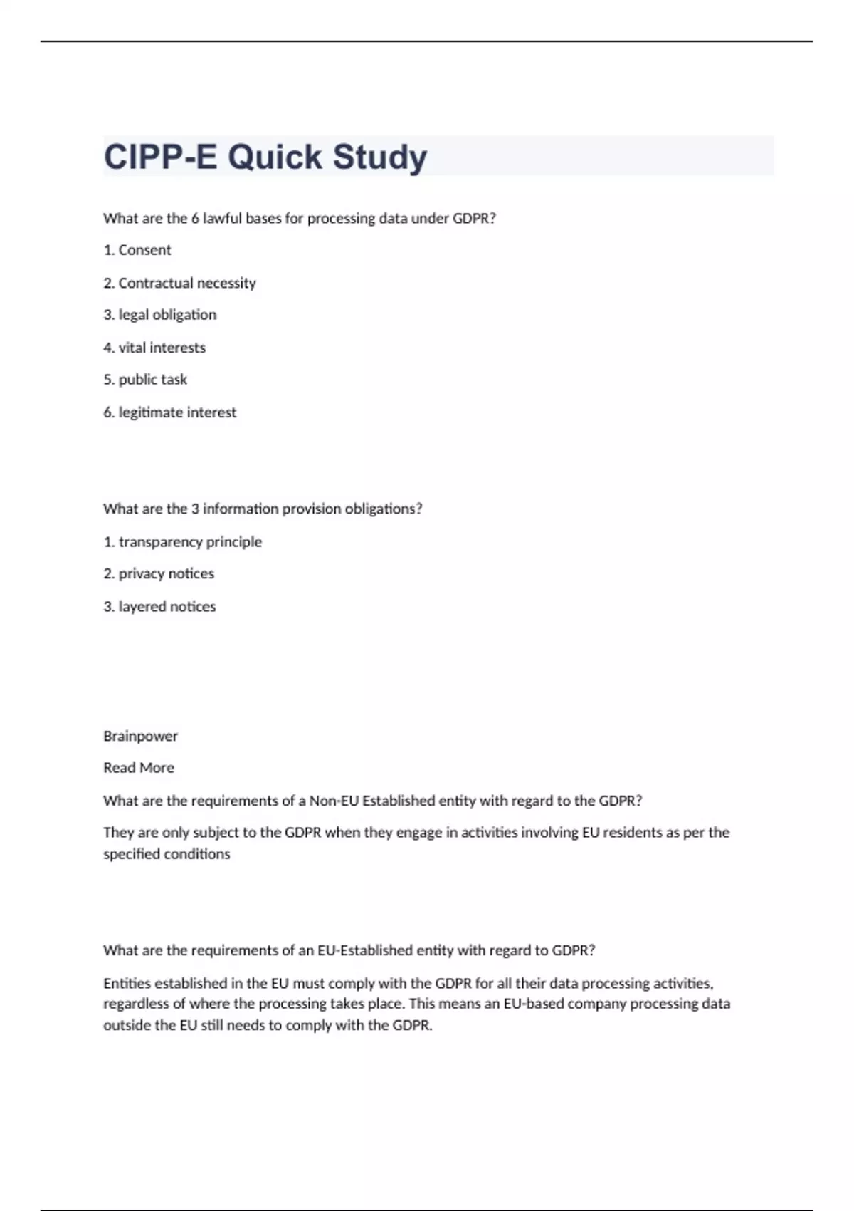 CIPPE Quick Study questions with correct answers 2023/2024 CIPP/E