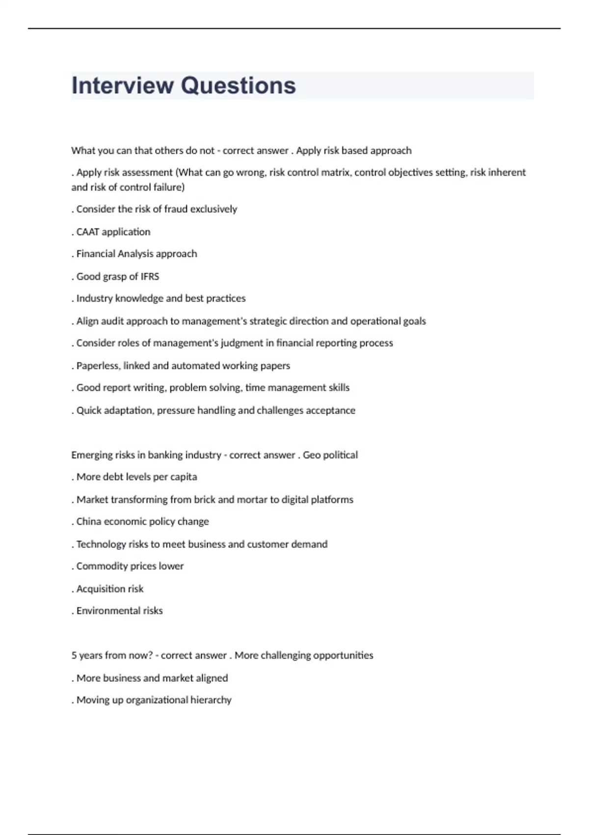 Interview Questions And Answers 2023 2024 Verified To Pass CIBC 