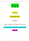 AQA A-level CHEMISTRY 7405/1 Paper 1 Inorganic and Physical Chemistry Question Paper + Mark scheme [MERGED] June 2023