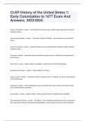 CLEP History of the United States 1&colon; Early Colonization to 1877 Exam And Answers  20232024&period;