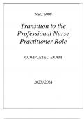 NSG 6998 TRANSITION TO THE PROFESSIONAL NURSE PRACTITIONER ROLE COMPLETED EXAM