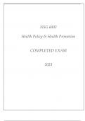 NSG 6002 HEALTH POLICY & HEALTH PROMOTION COMPLETED EXAM 2023