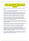 Kansas Life & Health Insurance Final Exam Questions And 100&percnt; Verified Answers