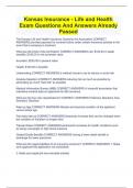 Kansas Insurance - Life and Health Exam Questions And Answers Already Passed