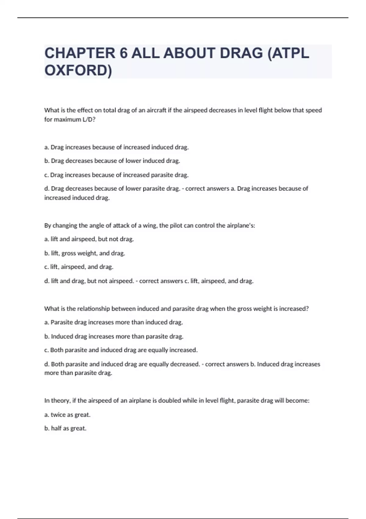 CHAPTER 6 ALL ABOUT DRAG (ATPL OXFORD) 2023/2024 updated to pass ATPL