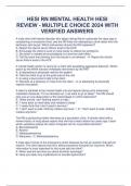 HESI RN MENTAL HEALTH HESI REVIEW - MULTIPLE CHOICE 2024 WITH VERIFIED ANSWERS